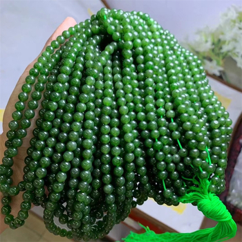 6 mm jade perle za budističku malu, špinatno zelene s malim crnim točkicama