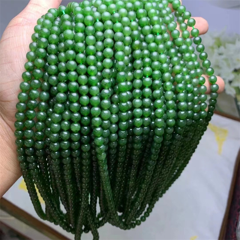 6 mm jade perle za budističku malu, špinatno zelene s malim crnim točkicama