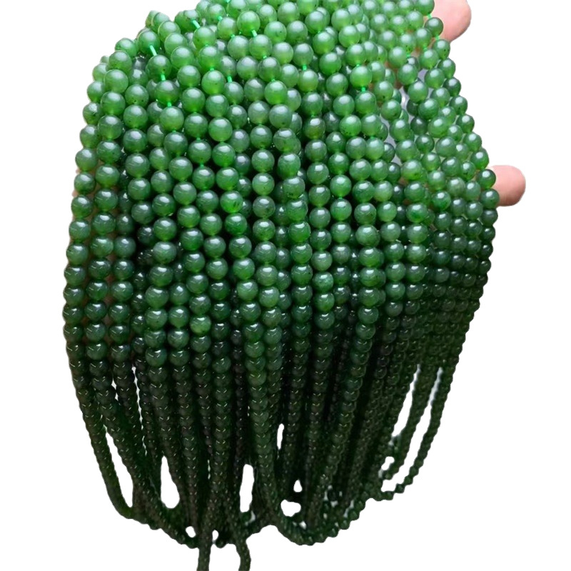 6 mm jade perle za budističku malu, špinatno zelene s malim crnim točkicama