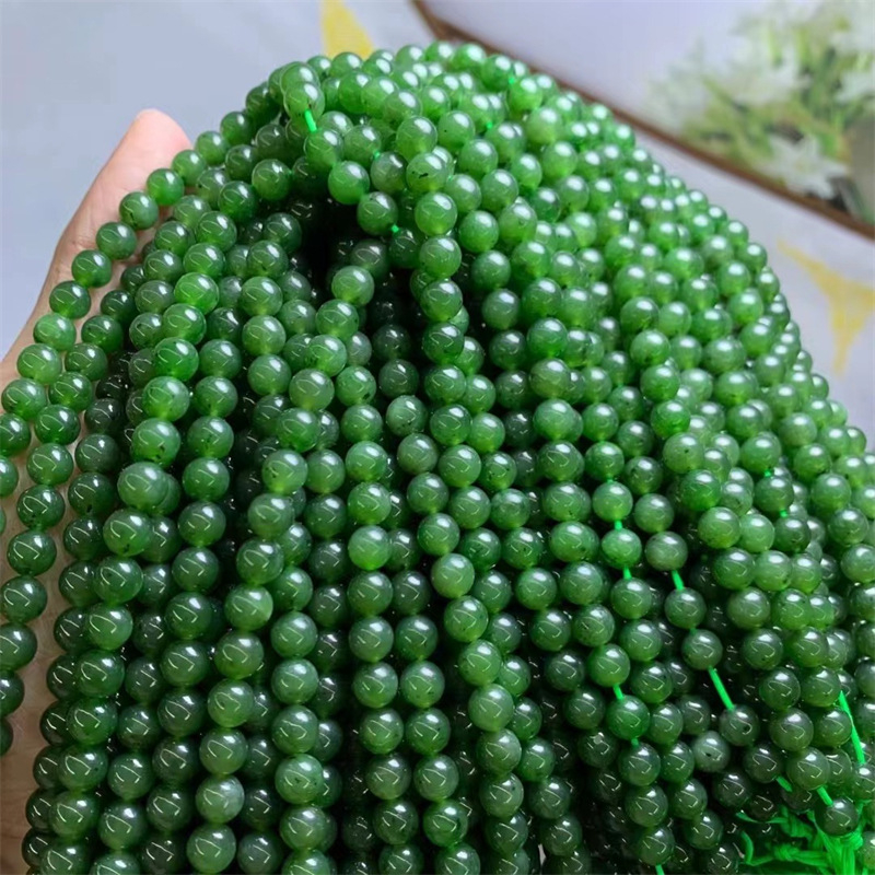 6 mm jade perle za budističku malu, špinatno zelene s malim crnim točkicama