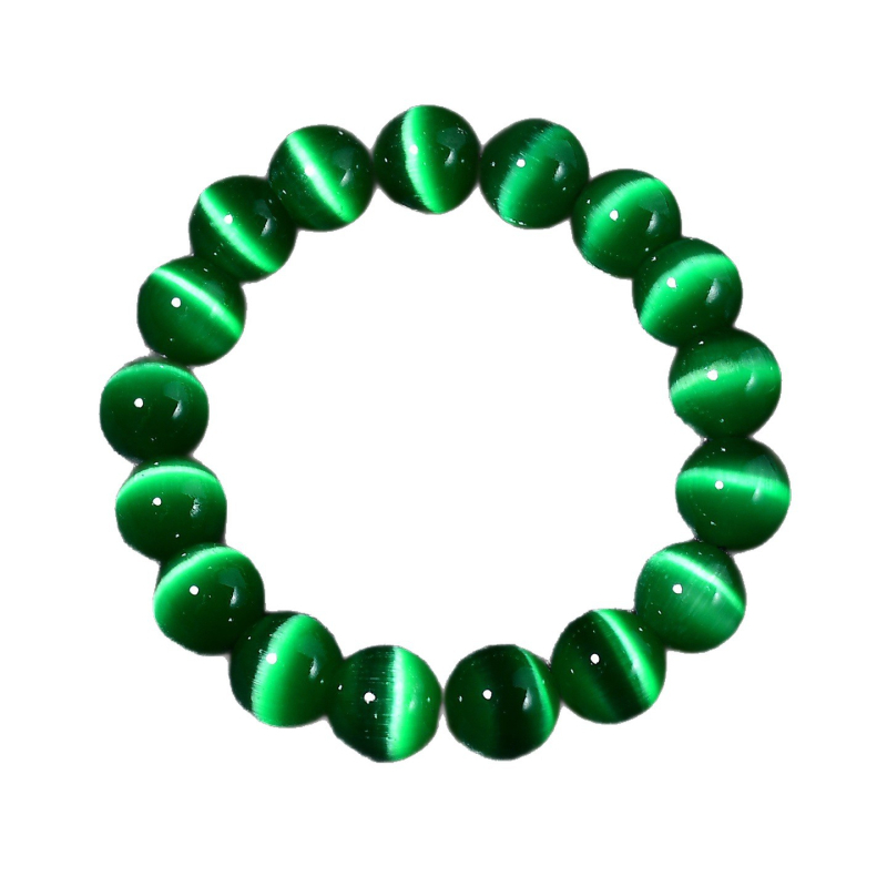 Ženski narukvica s jednim krugom od zelenih staklenih perli s mačjim okom