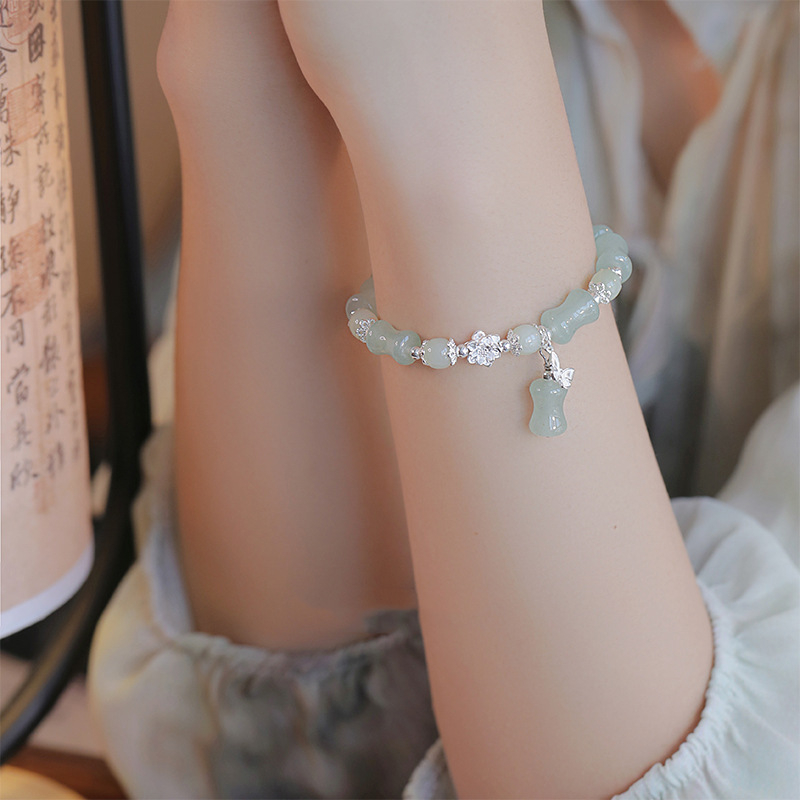 Prirodni Dongling jade srebrna narukvica za žene, novi kineski stil, Hetian jade narukvica s perlicama, dar za djevojku