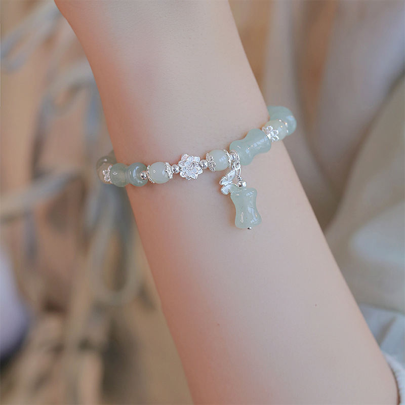 Prirodni Dongling jade srebrna narukvica za žene, novi kineski stil, Hetian jade narukvica s perlicama, dar za djevojku