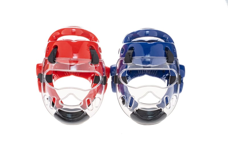 Защита за глава и лице за таекуондо, прозрачен усилен предпазител, сваляема лицева част
