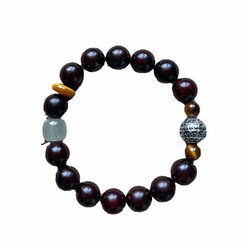 Prirodna narukvica od crvenog sandalovog drveta s perlicama tigrovog oka, drvene budističke perle, unisex