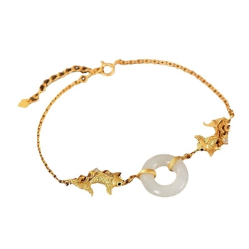 Narukvica od prirodnog Hetian jadea, retro stil, simbol blagostanja, srebro s pozlatom