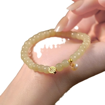 Ženska narukvica s jade-imitacijom, biserima za blagoslov, cvjetni motiv, bakreni nakit, nov model 2023