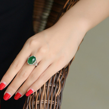 Zeleni ahat prsten sa smaragdnim kamenom, retro kalledonska ugradnja, podesivi otvoreni prsten za žene
