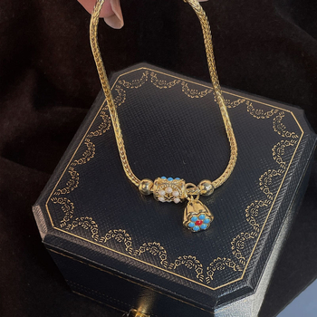 Ženski narukvica od imitiranog jadeita s zlatnim perlama, jade i turkiz, lotus motiv, srebrnasti premaz, vintage dvorski plavi lotos