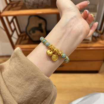 Narukvica u kineskom stilu sa žutim jadeitom, s izvrsnim zavijenim dizajnom, unisex, jednostavna