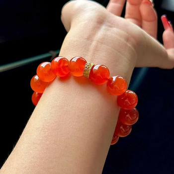 Ledeno proziran južni crveni ahat s velikim zrnima, narukvica s jednim kružnim dizajnom, pravi kalcedon, trešnjasto crvena, unisex nakit