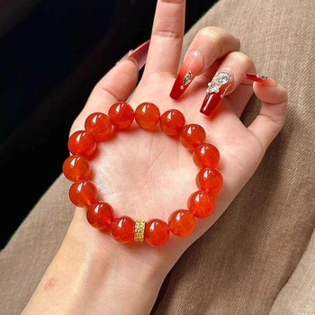 Ledeno proziran južni crveni ahat s velikim zrnima, narukvica s jednim kružnim dizajnom, pravi kalcedon, trešnjasto crvena, unisex nakit