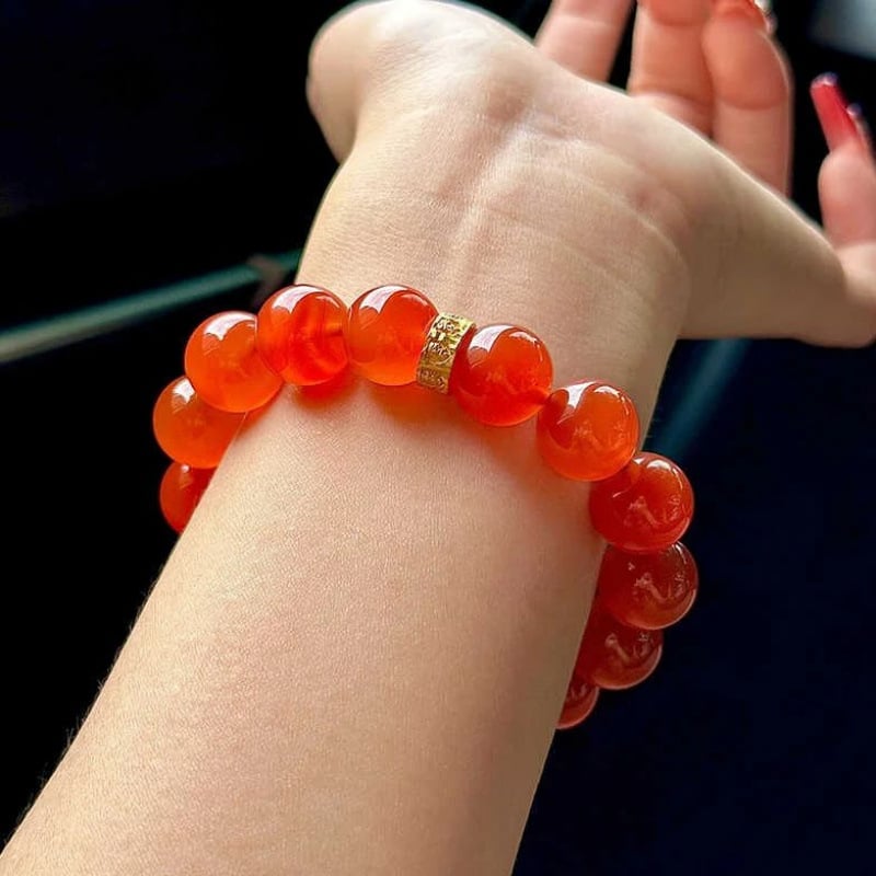 Ledeno proziran južni crveni ahat s velikim zrnima, narukvica s jednim kružnim dizajnom, pravi kalcedon, trešnjasto crvena, unisex nakit