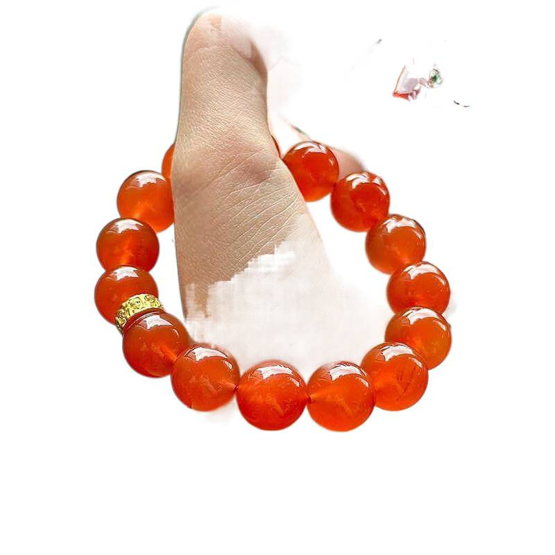 Ledeno proziran južni crveni ahat s velikim zrnima, narukvica s jednim kružnim dizajnom, pravi kalcedon, trešnjasto crvena, unisex nakit