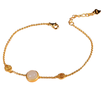 Ženski narukvica od srebra s minimalističkim dizajnom i Hetianskim bijelim jadeitom