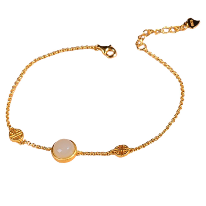 Ženski narukvica od srebra s minimalističkim dizajnom i Hetianskim bijelim jadeitom