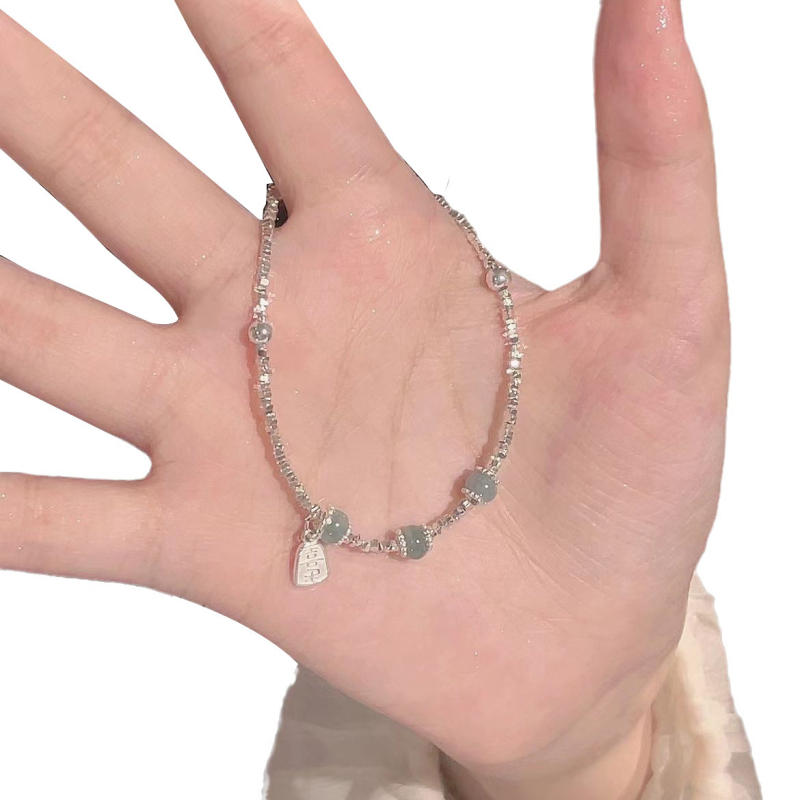 Narukvica u novom kineskom stilu s plavim perlama, srebrnim fragmentima i Hetianskim jadeom – ženski nakit