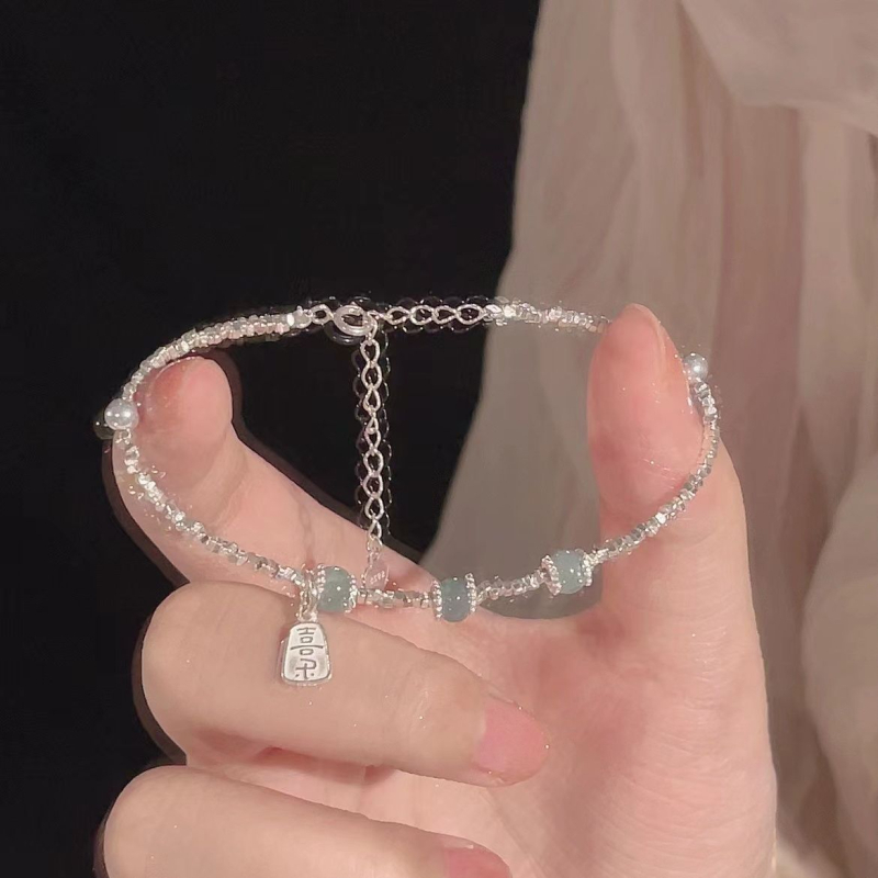 Narukvica u novom kineskom stilu s plavim perlama, srebrnim fragmentima i Hetianskim jadeom – ženski nakit