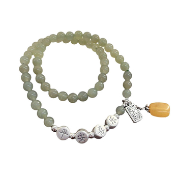 925 srebrna dvostruka narukvica od Hetianskog jadeita i perlice od pčelinjeg voska, za žene, novi kineski stil, visokokvalitetne okrugle perle