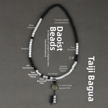 Unisex narukvica s 81 perlicom od obsidijana i bijelog chalcedona, Taoističke Tai Chi Bagua Laojun perle, ručna izrada, s tekstom graviranom