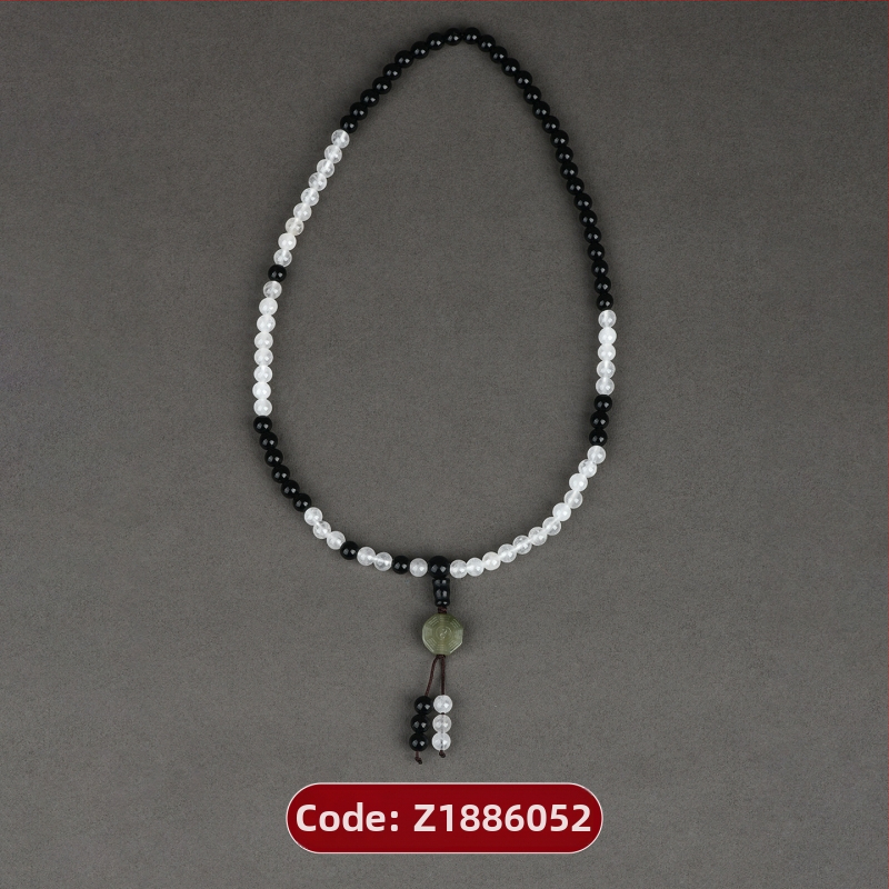 Unisex narukvica s 81 perlicom od obsidijana i bijelog chalcedona, Taoističke Tai Chi Bagua Laojun perle, ručna izrada, s tekstom graviranom