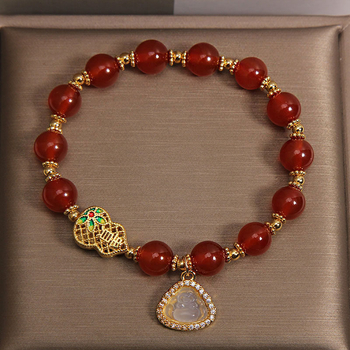 Prirodna crvena ahat narukvica za žene, lagani luksuz, nišni dizajn, perle sreće, amulet u obliku tikve, bijeli jade Buddha, crvene kristalne perle, godina rođenja