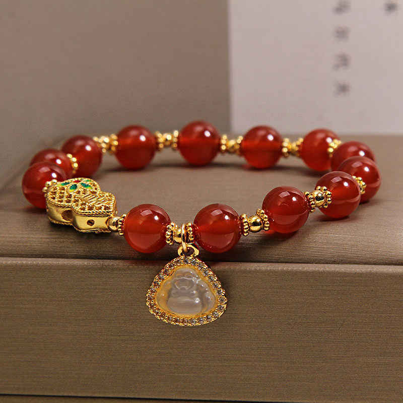Prirodna crvena ahat narukvica za žene, lagani luksuz, nišni dizajn, perle sreće, amulet u obliku tikve, bijeli jade Buddha, crvene kristalne perle, godina rođenja