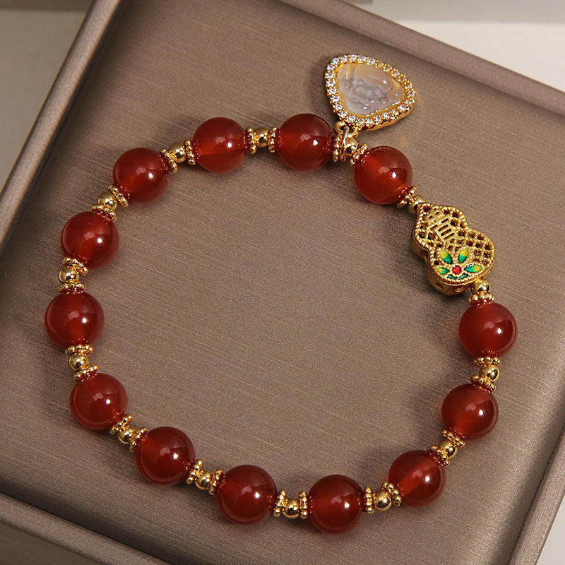 Prirodna crvena ahat narukvica za žene, lagani luksuz, nišni dizajn, perle sreće, amulet u obliku tikve, bijeli jade Buddha, crvene kristalne perle, godina rođenja