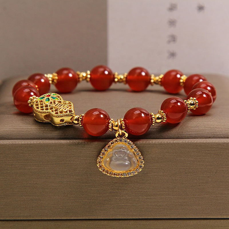 Prirodna crvena ahat narukvica za žene, lagani luksuz, nišni dizajn, perle sreće, amulet u obliku tikve, bijeli jade Buddha, crvene kristalne perle, godina rođenja