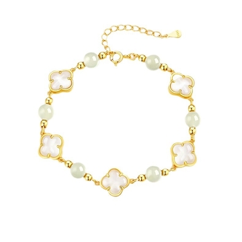 Narukvica od srebra S925 za žene, četverolistna djetelina, elegantan vintage stil s Hetian Jade perlama