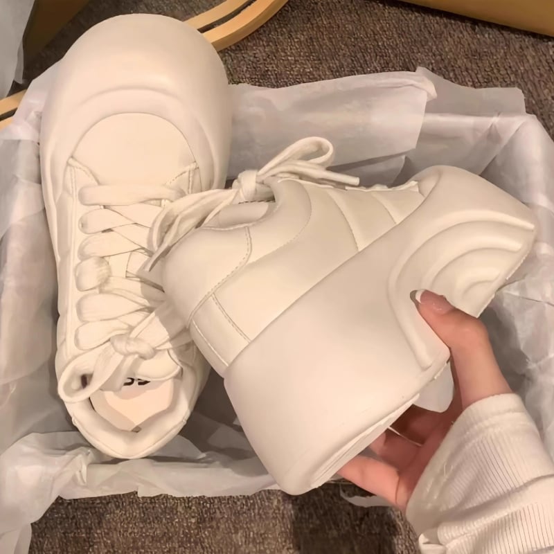 Női platformos tornacipő, kerek orrú, ultra vastag talppal, magasságot növelő, mindennapi és sokoldalú