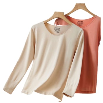 Σετ γυναικείων βαμβακωτών θερμικών εσωρούχων: λεπτό τοπ με στρογγυλή λαιμόκοψη και παντελόνια, εφαρμογή Slim-fit, αντιστατικό