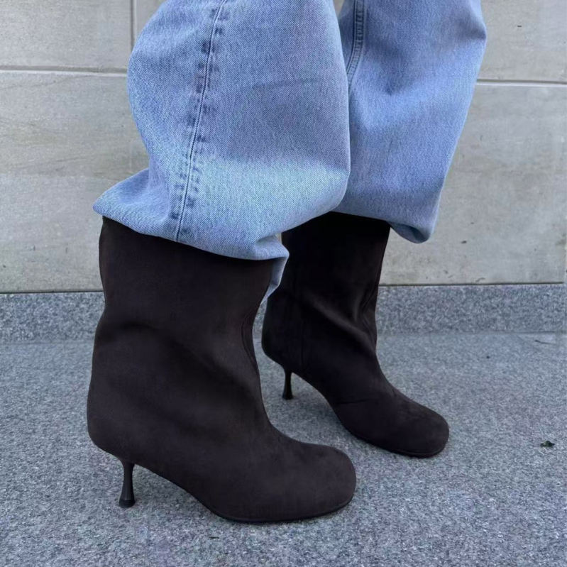 Дамски slip-on обувки с кръгла носка и нисък ток, PU горна част, TPU подметка, стелка от изкуствен косъм, европейски стил, есен 2025