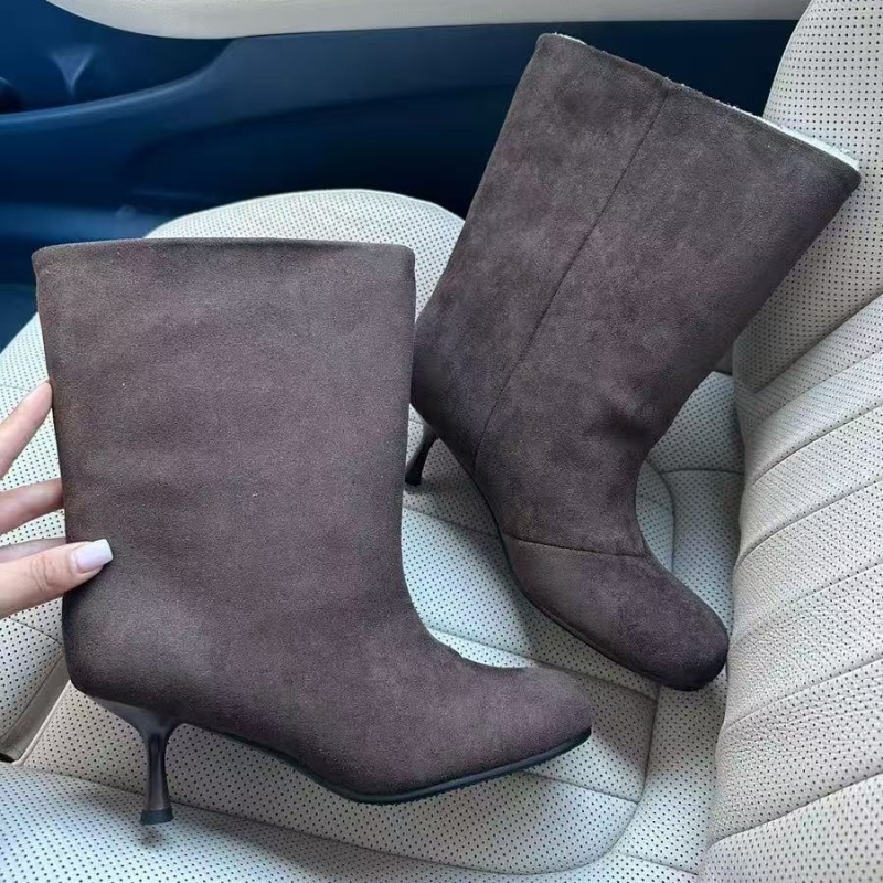 Дамски slip-on обувки с кръгла носка и нисък ток, PU горна част, TPU подметка, стелка от изкуствен косъм, европейски стил, есен 2025