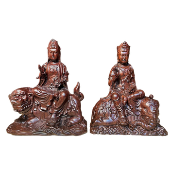 Ебоново дърво, дърворезба: Manjushri и Samantabhadra Bodhisattva седяща статуя за домашен алтар