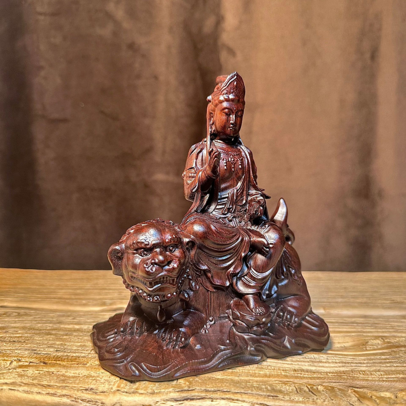 Ебоново дърво, дърворезба: Manjushri и Samantabhadra Bodhisattva седяща статуя за домашен алтар