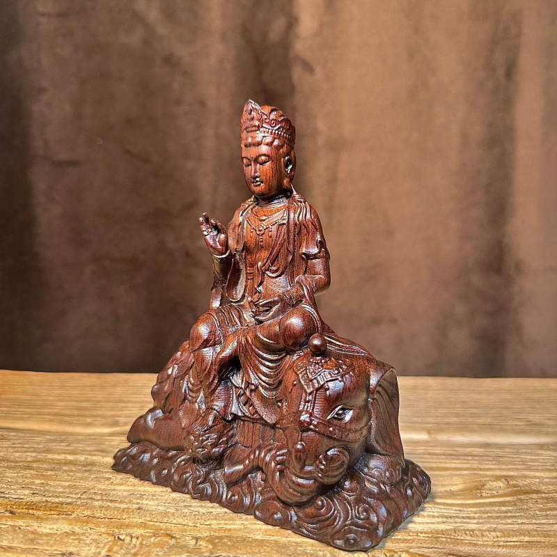 Ебоново дърво, дърворезба: Manjushri и Samantabhadra Bodhisattva седяща статуя за домашен алтар