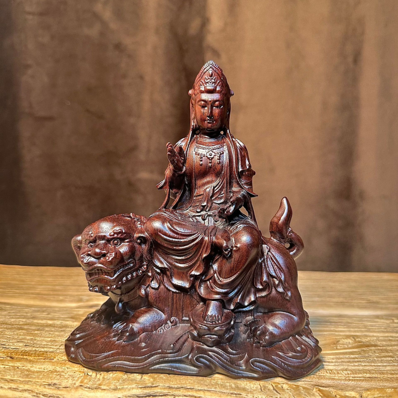 Ебоново дърво, дърворезба: Manjushri и Samantabhadra Bodhisattva седяща статуя за домашен алтар