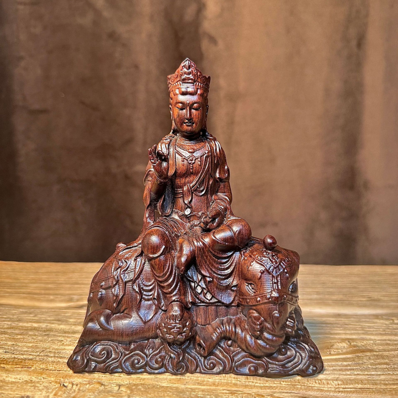 Ебоново дърво, дърворезба: Manjushri и Samantabhadra Bodhisattva седяща статуя за домашен алтар