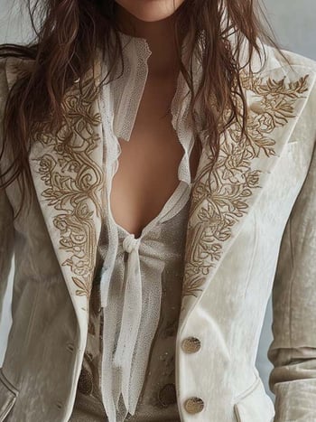 2025 дамско кадифено сако с джобове, принтирана яка и разкроени ръкави, дълги ръкави, малък сако