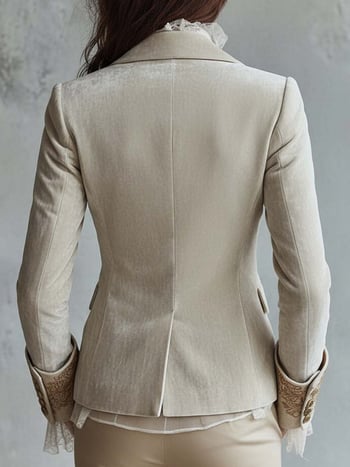 2025 дамско кадифено сако с джобове, принтирана яка и разкроени ръкави, дълги ръкави, малък сако