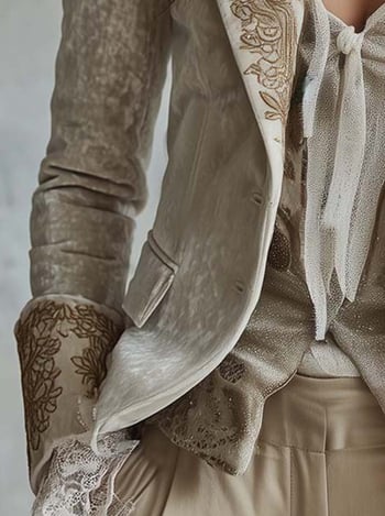 2025 дамско кадифено сако с джобове, принтирана яка и разкроени ръкави, дълги ръкави, малък сако