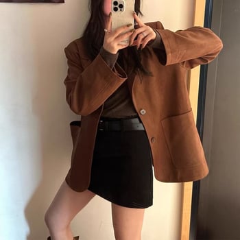 2026 нов стил френска светска дама — замшено сако за дребнички дами, ретро дизайн