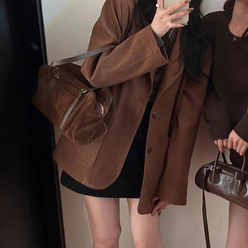 2026 нов стил френска светска дама — замшено сако за дребнички дами, ретро дизайн