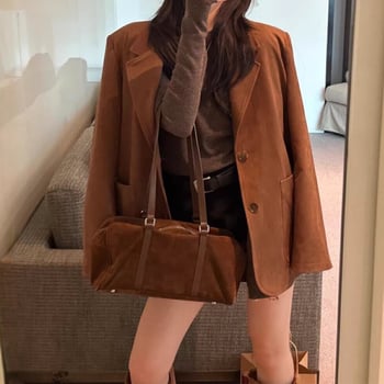 2026 нов стил френска светска дама — замшено сако за дребнички дами, ретро дизайн