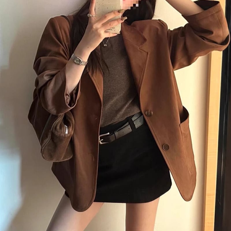 2026 нов стил френска светска дама — замшено сако за дребнички дами, ретро дизайн