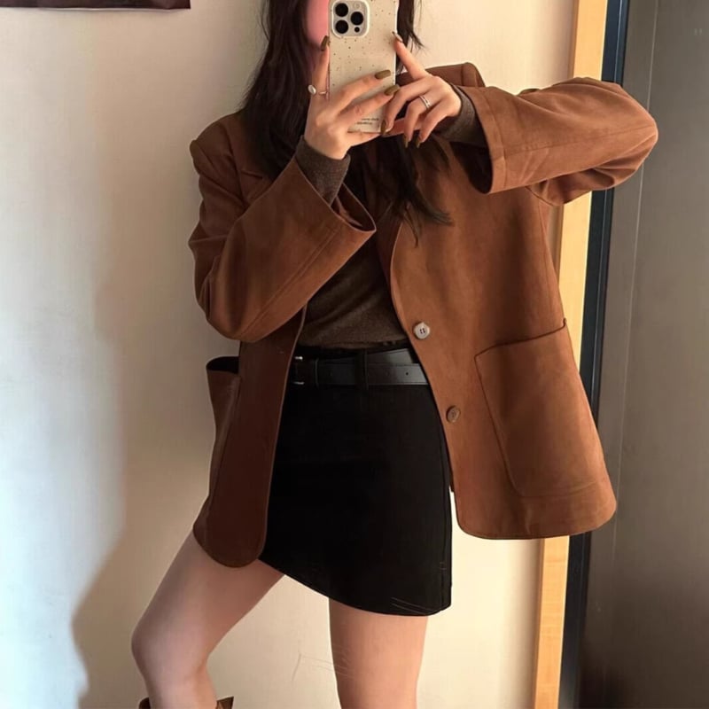 2026 нов стил френска светска дама — замшено сако за дребнички дами, ретро дизайн