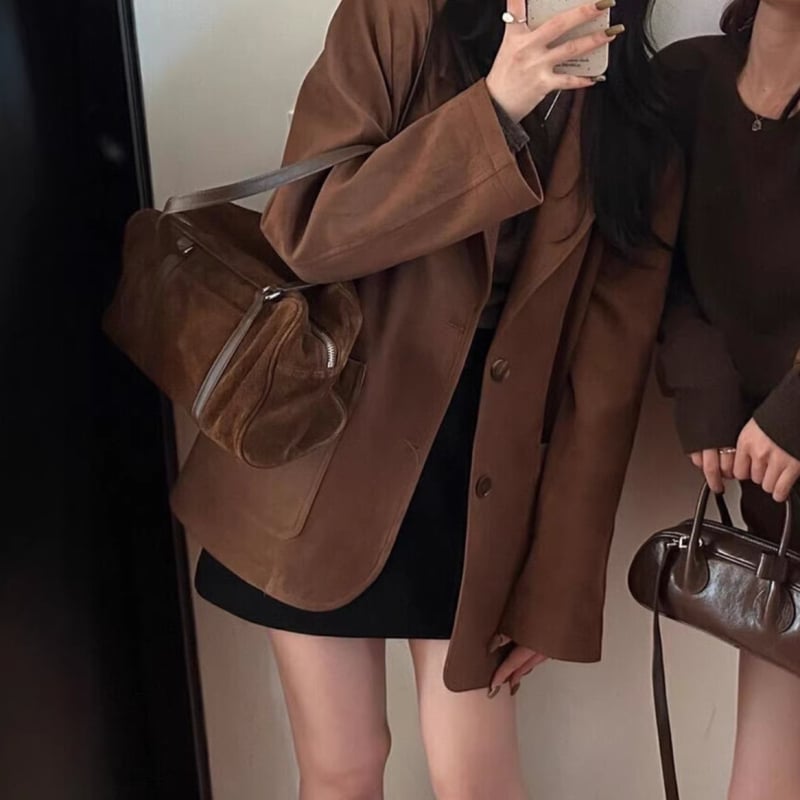 2026 нов стил френска светска дама — замшено сако за дребнички дами, ретро дизайн