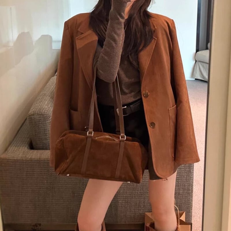 2026 нов стил френска светска дама — замшено сако за дребнички дами, ретро дизайн