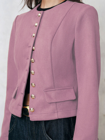 Женско късо сако с кръгла яка, едноцветно костюмно яке за пролет и есен, офисен стил